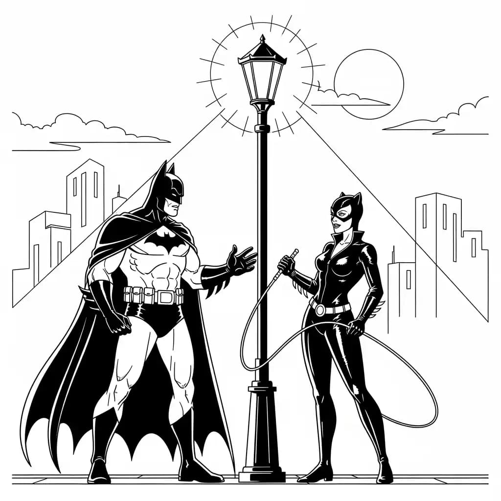 Desenhos do Batman para colorir com cenas de ação, fundo branco e traços grossos, perfeitos para imprimir e pintar