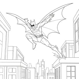 Desenhos do Batman para colorir com cenas de ação, fundo branco e traços grossos, perfeitos para imprimir e pintar