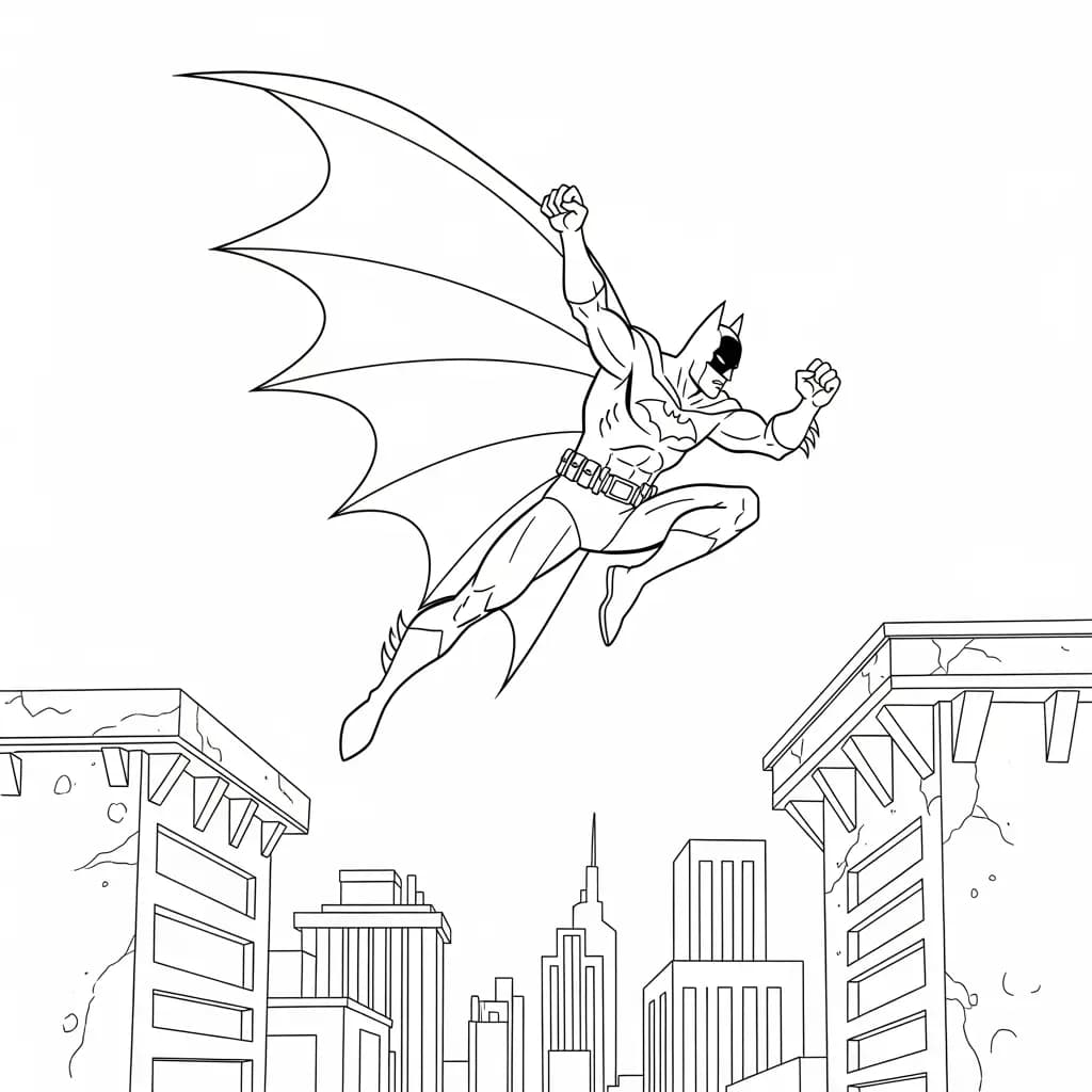 Desenhos do Batman para colorir com cenas de ação, fundo branco e traços grossos, perfeitos para imprimir e pintar