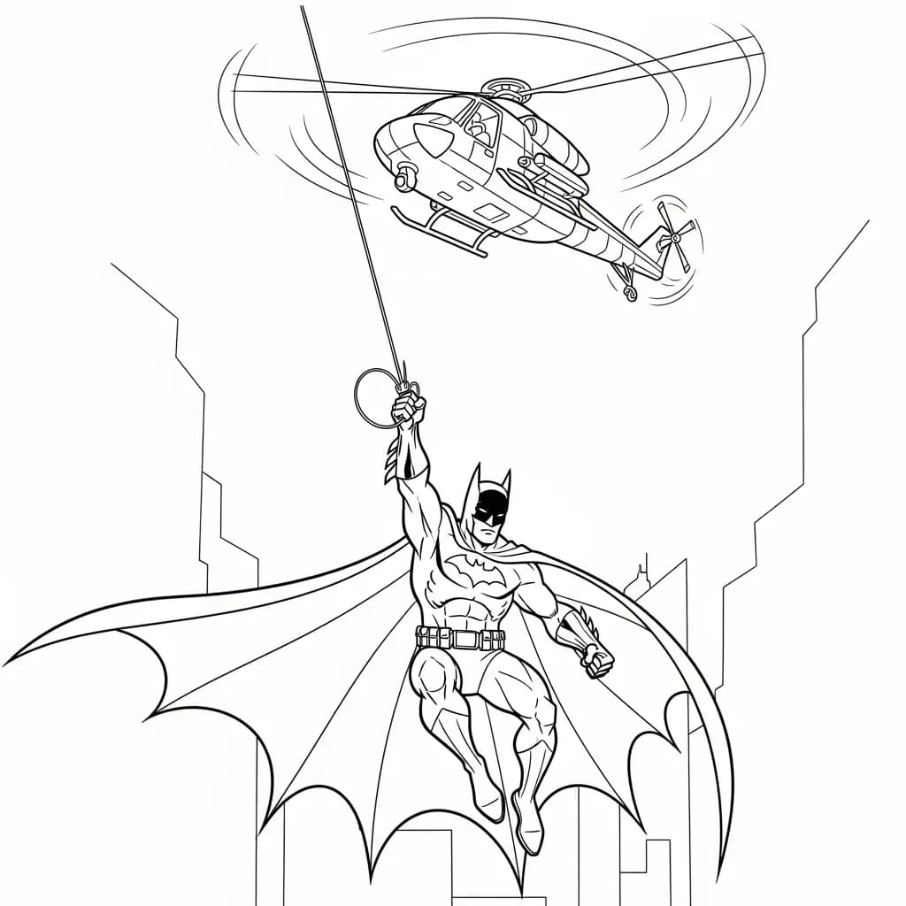 Desenhos do Batman para colorir com cenas de ação, fundo branco e traços grossos, perfeitos para imprimir e pintar