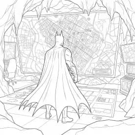 Desenhos do Batman para colorir com cenas de ação, fundo branco e traços grossos, perfeitos para imprimir e pintar