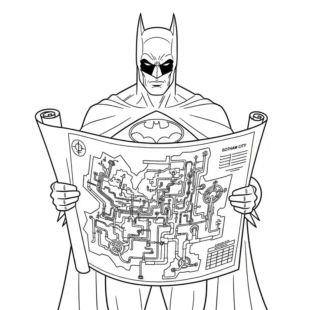 Desenhos do Batman para colorir com cenas de ação, fundo branco e traços grossos, perfeitos para imprimir e pintar