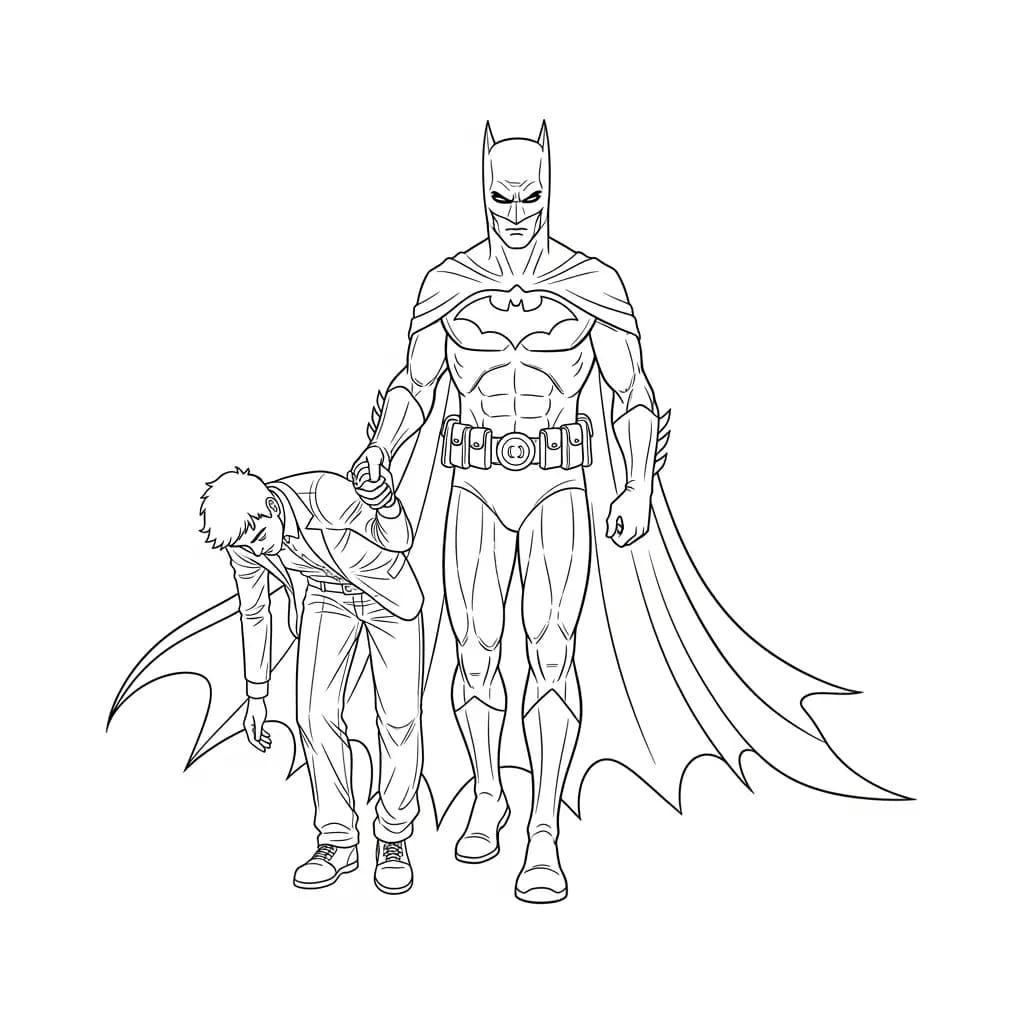 Desenhos do Batman para colorir com cenas de ação, fundo branco e traços grossos, perfeitos para imprimir e pintar