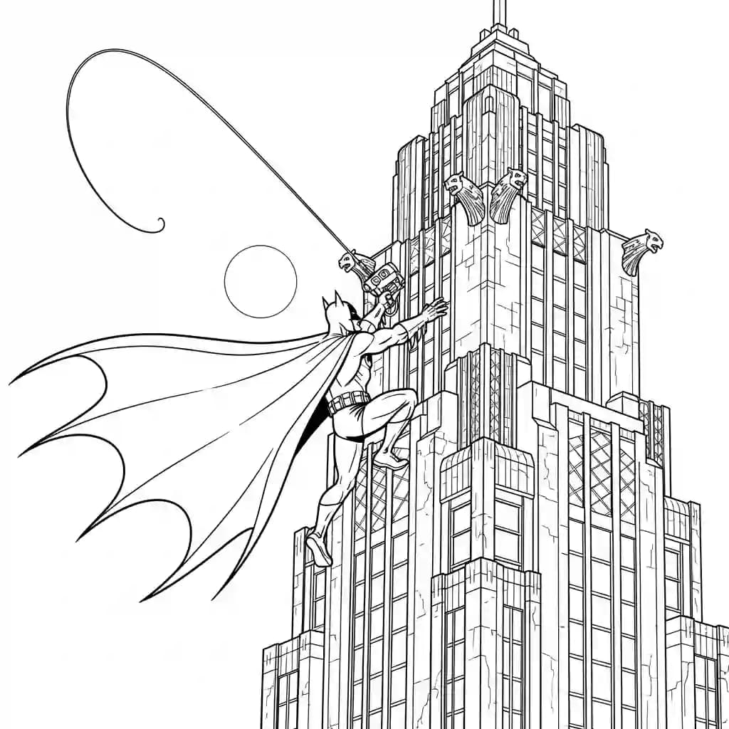 Desenhos do Batman para colorir com cenas de ação, fundo branco e traços grossos, perfeitos para imprimir e pintar