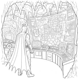 Desenhos do Batman para colorir com cenas de ação, fundo branco e traços grossos, perfeitos para imprimir e pintar