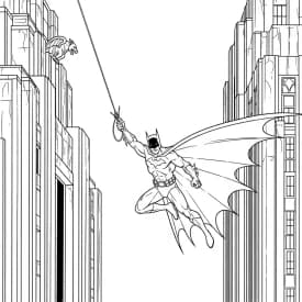 Desenhos do Batman para colorir com cenas de ação, fundo branco e traços grossos, perfeitos para imprimir e pintar