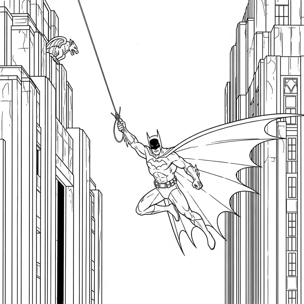 Desenhos do Batman para colorir com cenas de ação, fundo branco e traços grossos, perfeitos para imprimir e pintar