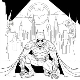 Desenhos do Batman para colorir com cenas de ação, fundo branco e traços grossos, perfeitos para imprimir e pintar