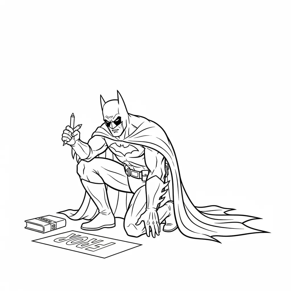 Desenhos do Batman para colorir com cenas de ação, fundo branco e traços grossos, perfeitos para imprimir e pintar
