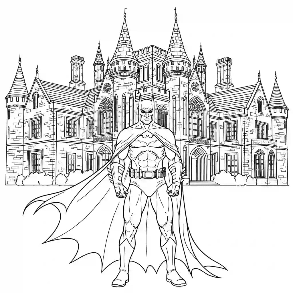 Desenhos do Batman para colorir com cenas de ação, fundo branco e traços grossos, perfeitos para imprimir e pintar