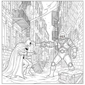 Desenhos do Batman para colorir com cenas de ação, fundo branco e traços grossos, perfeitos para imprimir e pintar