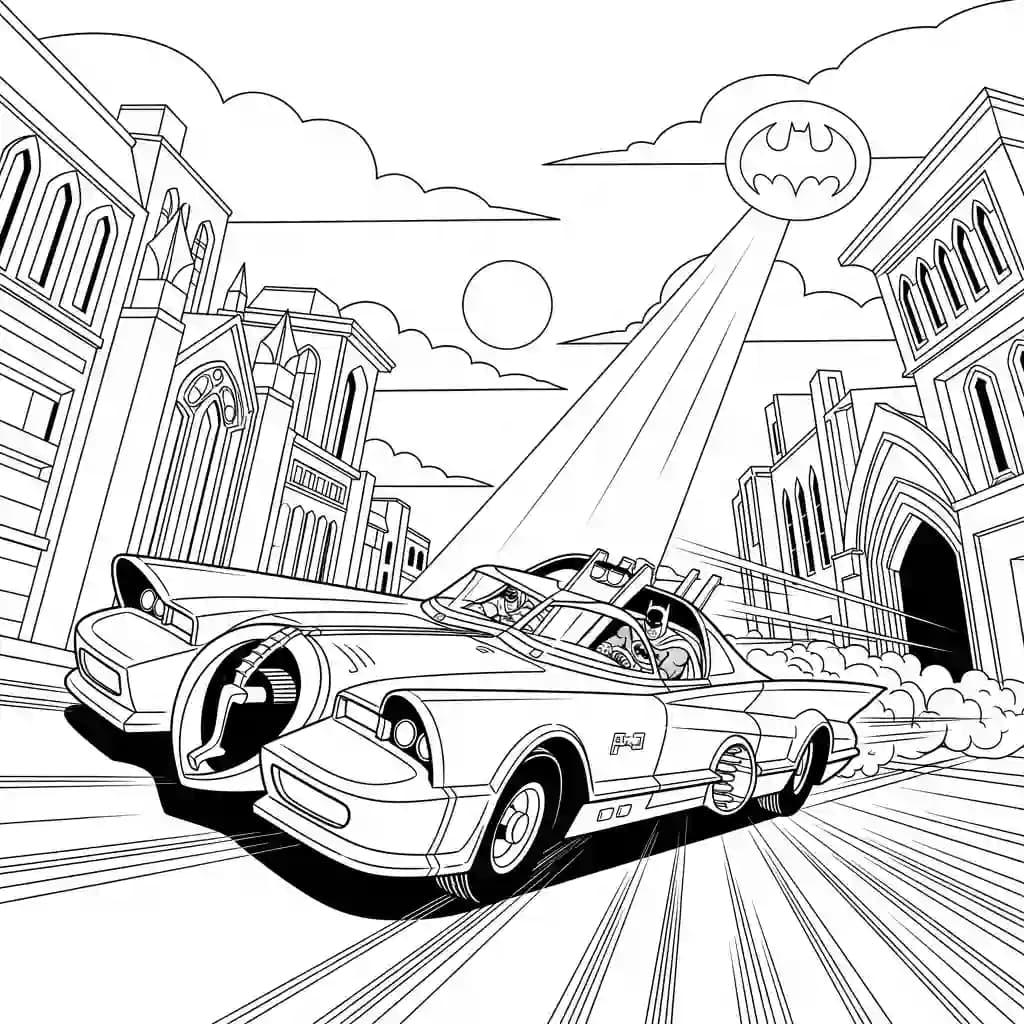 Desenhos do Batman para colorir com cenas de ação, fundo branco e traços grossos, perfeitos para imprimir e pintar