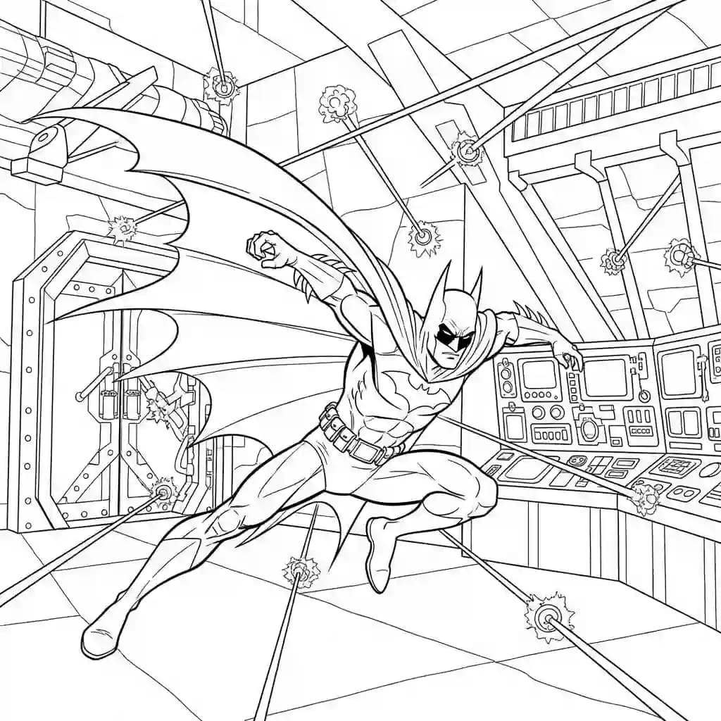 Desenhos do Batman para colorir com cenas de ação, fundo branco e traços grossos, perfeitos para imprimir e pintar