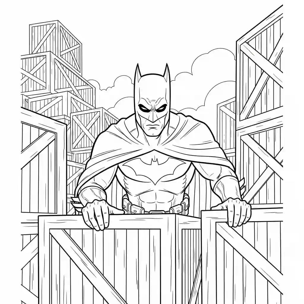 Desenhos do Batman para colorir com cenas de ação, fundo branco e traços grossos, perfeitos para imprimir e pintar