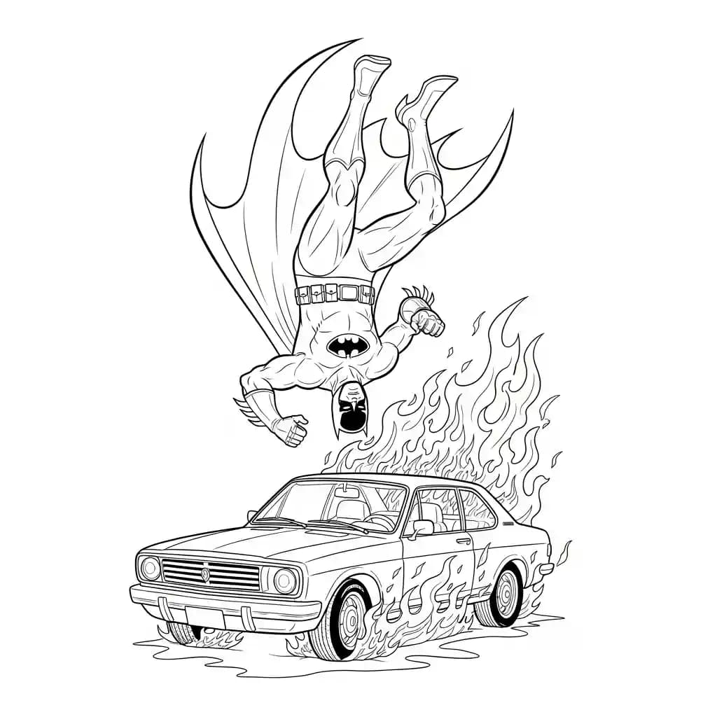 Desenhos do Batman para colorir com cenas de ação, fundo branco e traços grossos, perfeitos para imprimir e pintar