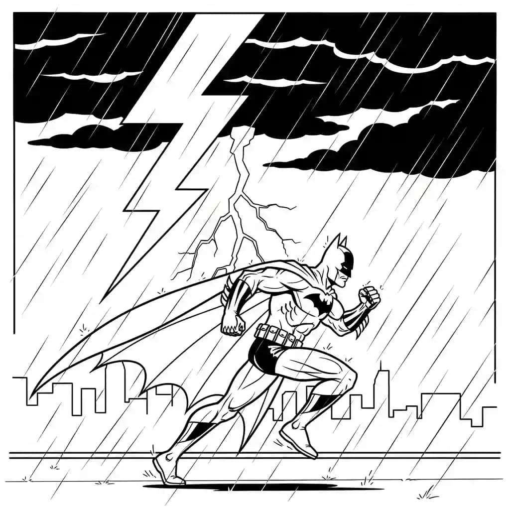 Desenhos do Batman para colorir com cenas de ação, fundo branco e traços grossos, perfeitos para imprimir e pintar