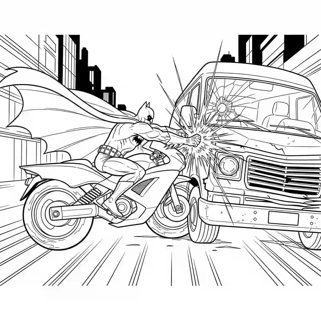 Desenhos do Batman para colorir com cenas de ação, fundo branco e traços grossos, perfeitos para imprimir e pintar