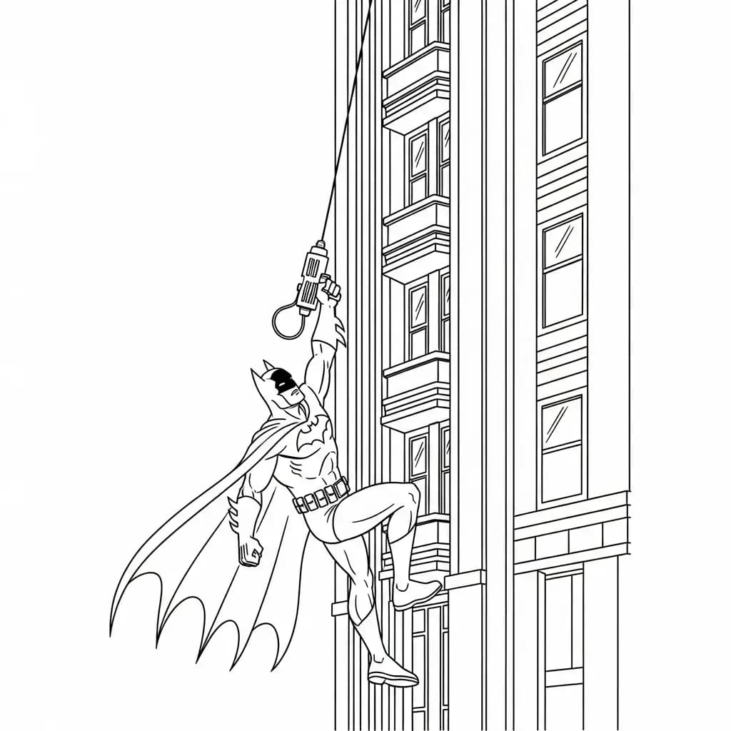 Desenhos do Batman para colorir com cenas de ação, fundo branco e traços grossos, perfeitos para imprimir e pintar