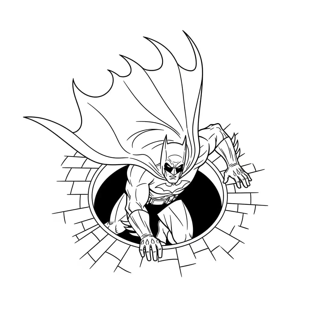 Desenhos do Batman para colorir com cenas de ação, fundo branco e traços grossos, perfeitos para imprimir e pintar