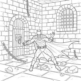 Desenhos do Batman para colorir com cenas de ação, fundo branco e traços grossos, perfeitos para imprimir e pintar