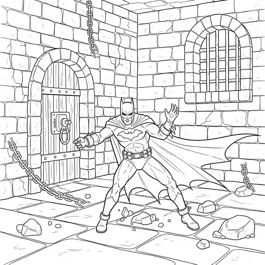 Desenhos do Batman para colorir com cenas de ação, fundo branco e traços grossos, perfeitos para imprimir e pintar