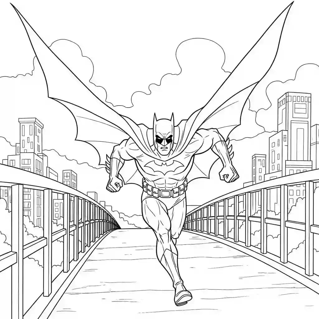 Desenhos do Batman para colorir com cenas de ação, fundo branco e traços grossos, perfeitos para imprimir e pintar