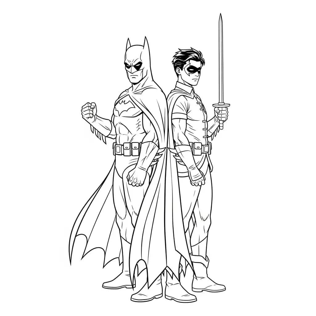 Desenhos do Batman para colorir com cenas de ação, fundo branco e traços grossos, perfeitos para imprimir e pintar
