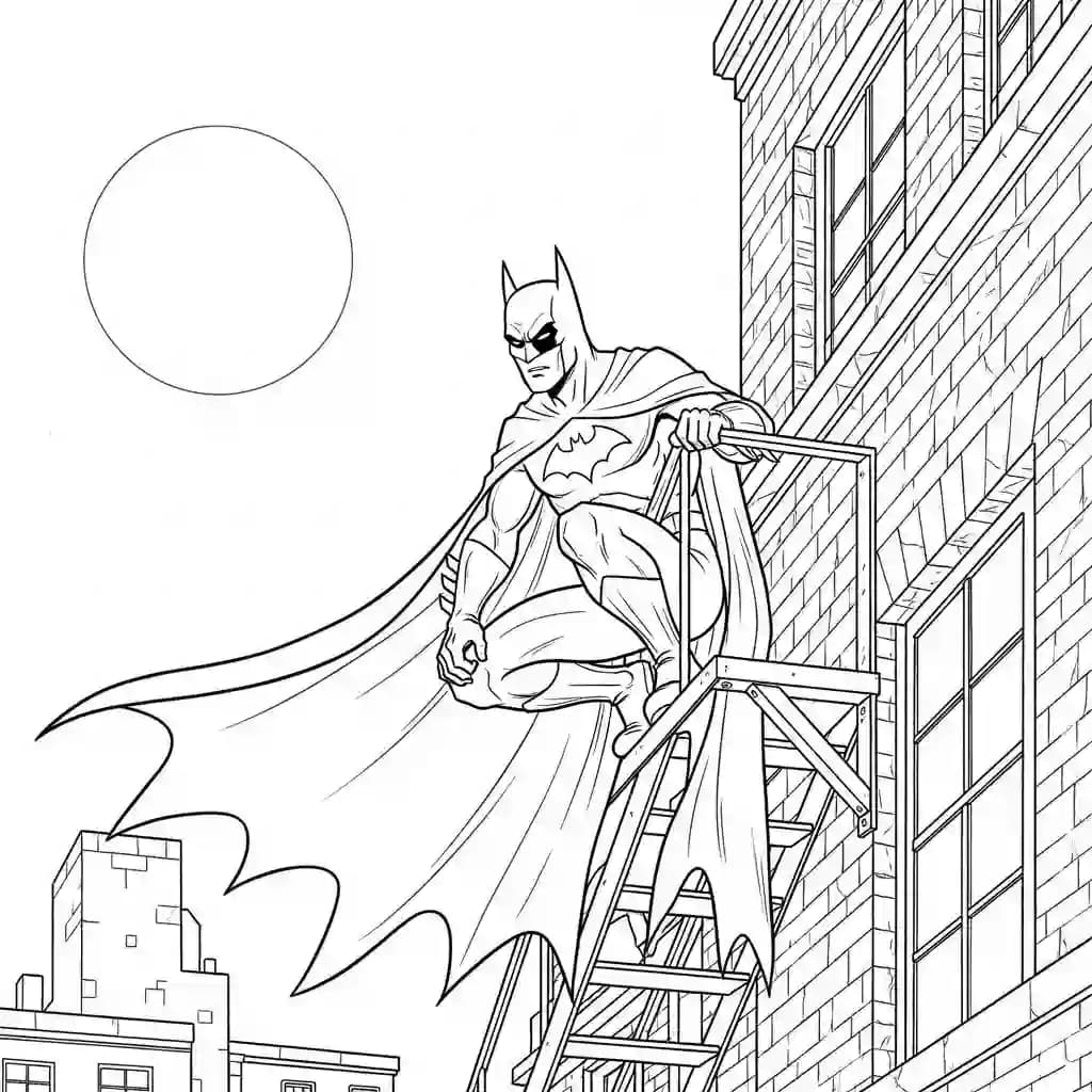 Desenhos do Batman para colorir com cenas de ação, fundo branco e traços grossos, perfeitos para imprimir e pintar
