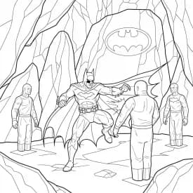Desenhos do Batman para colorir com cenas de ação, fundo branco e traços grossos, perfeitos para imprimir e pintar