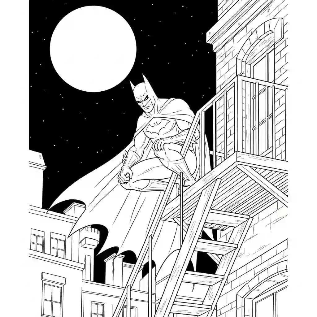 Desenhos do Batman para colorir com cenas de ação, fundo branco e traços grossos, perfeitos para imprimir e pintar