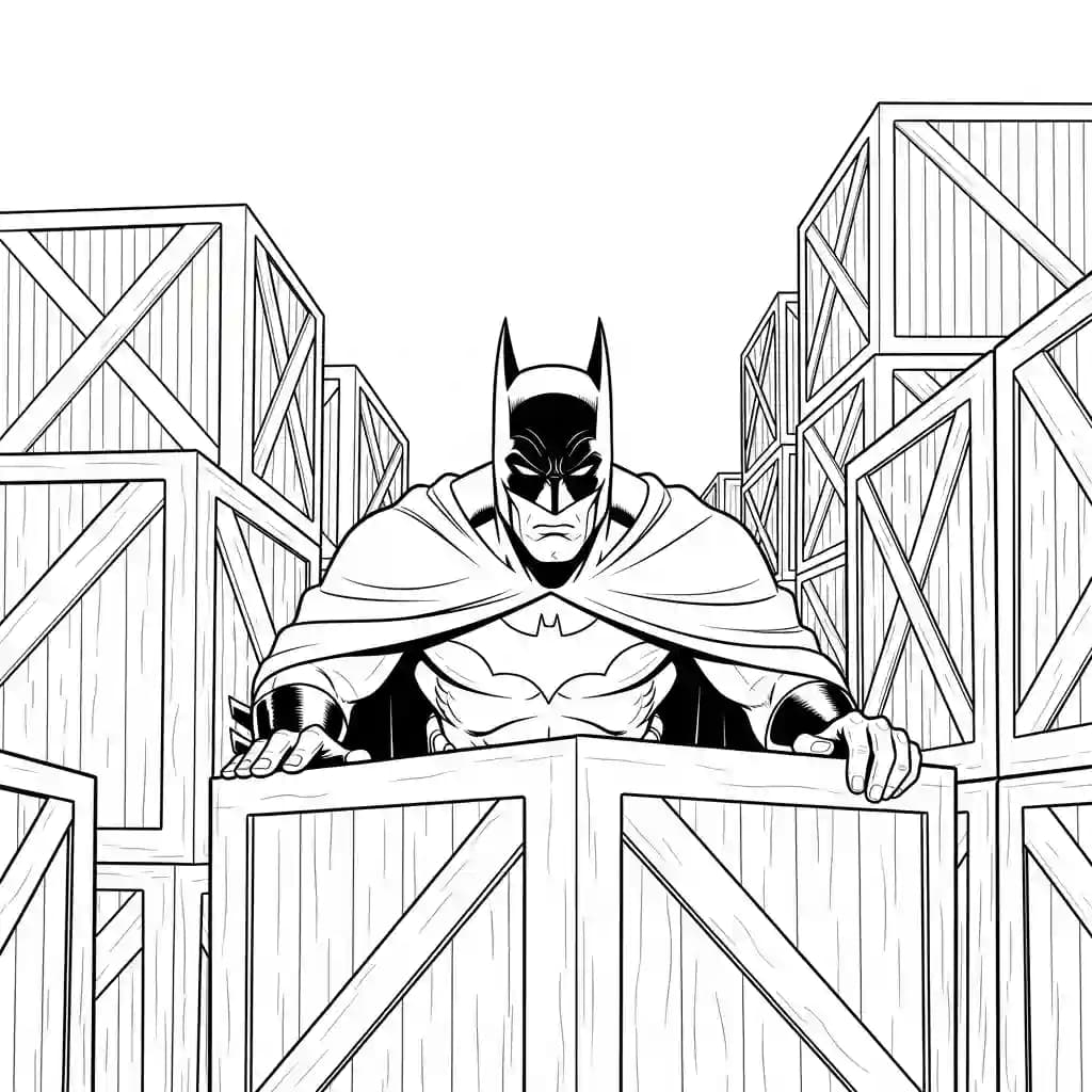 Desenhos do Batman para colorir com cenas de ação, fundo branco e traços grossos, perfeitos para imprimir e pintar