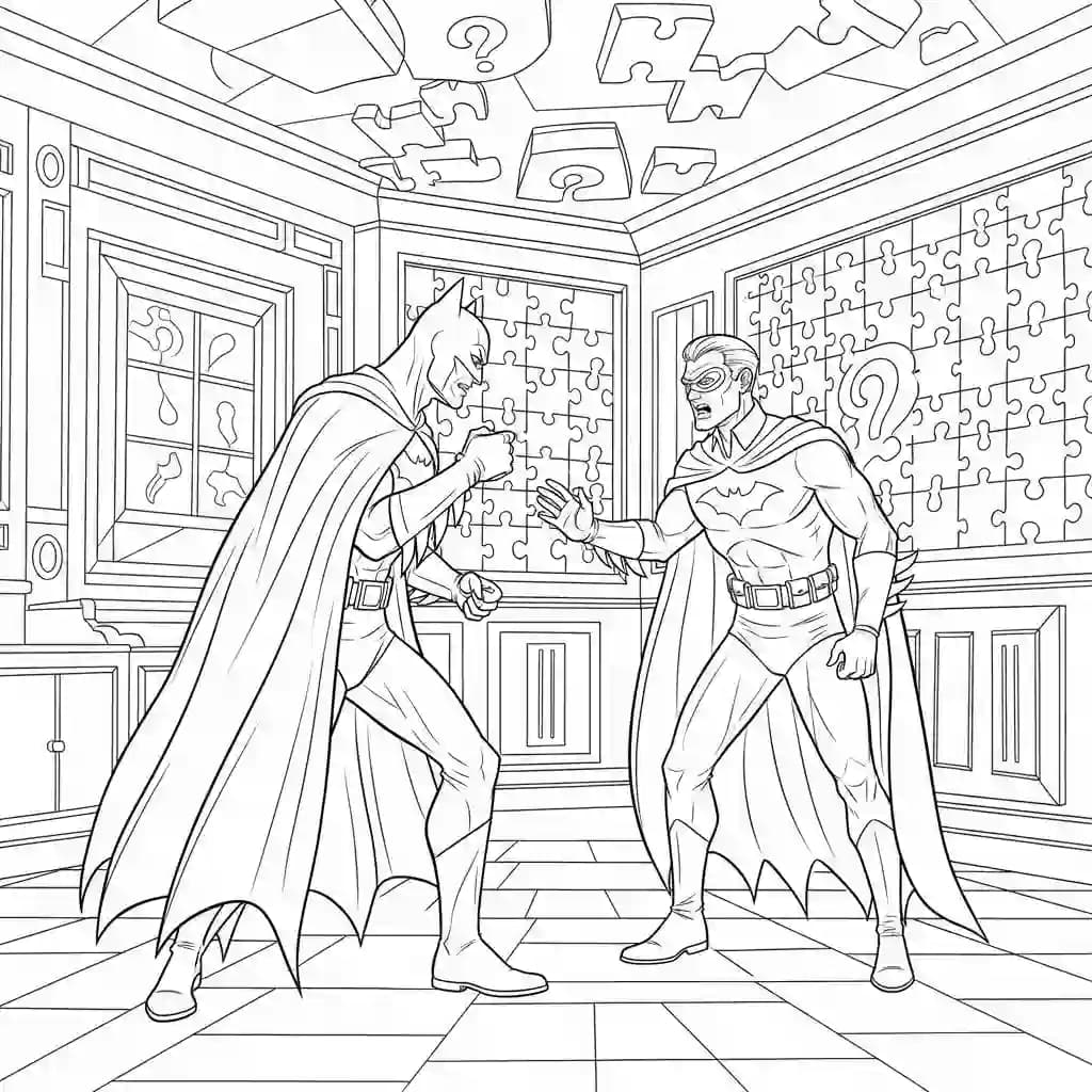 Desenhos do Batman para colorir com cenas de ação, fundo branco e traços grossos, perfeitos para imprimir e pintar