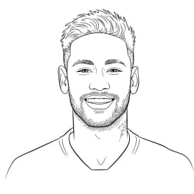 Desenho para colorir do Neymar Jr em estilo retrato, com fundo branco, ideal para imprimir e pintar em casa.