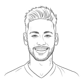 Desenho para colorir do Neymar Jr em estilo retrato, com fundo branco, ideal para imprimir e pintar em casa.