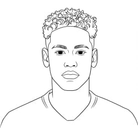 Desenho para colorir do Neymar Jr em estilo retrato, com fundo branco, ideal para imprimir e pintar em casa.