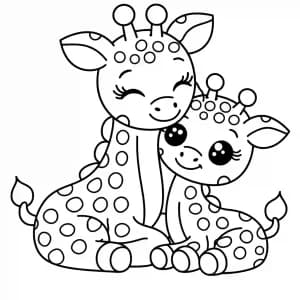 Desenho de Girafa Mãe e Filhote Fofos para Colorir desenho de girafa mãe e filhote para colorir