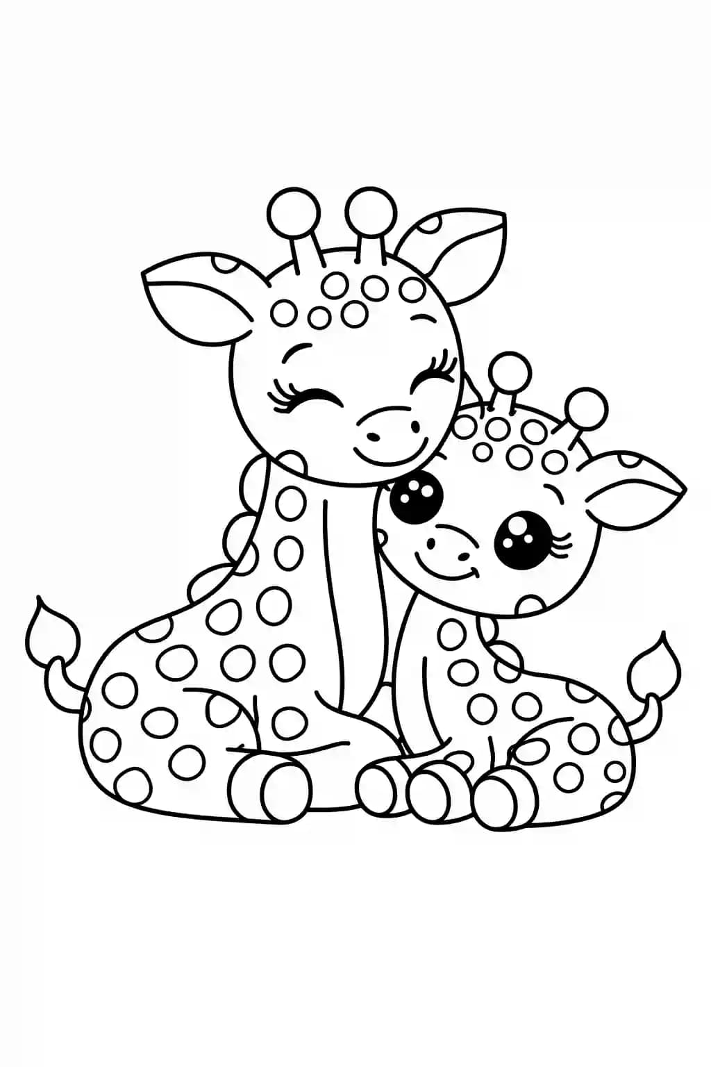desenho de girafa mãe e filhote para colorir
