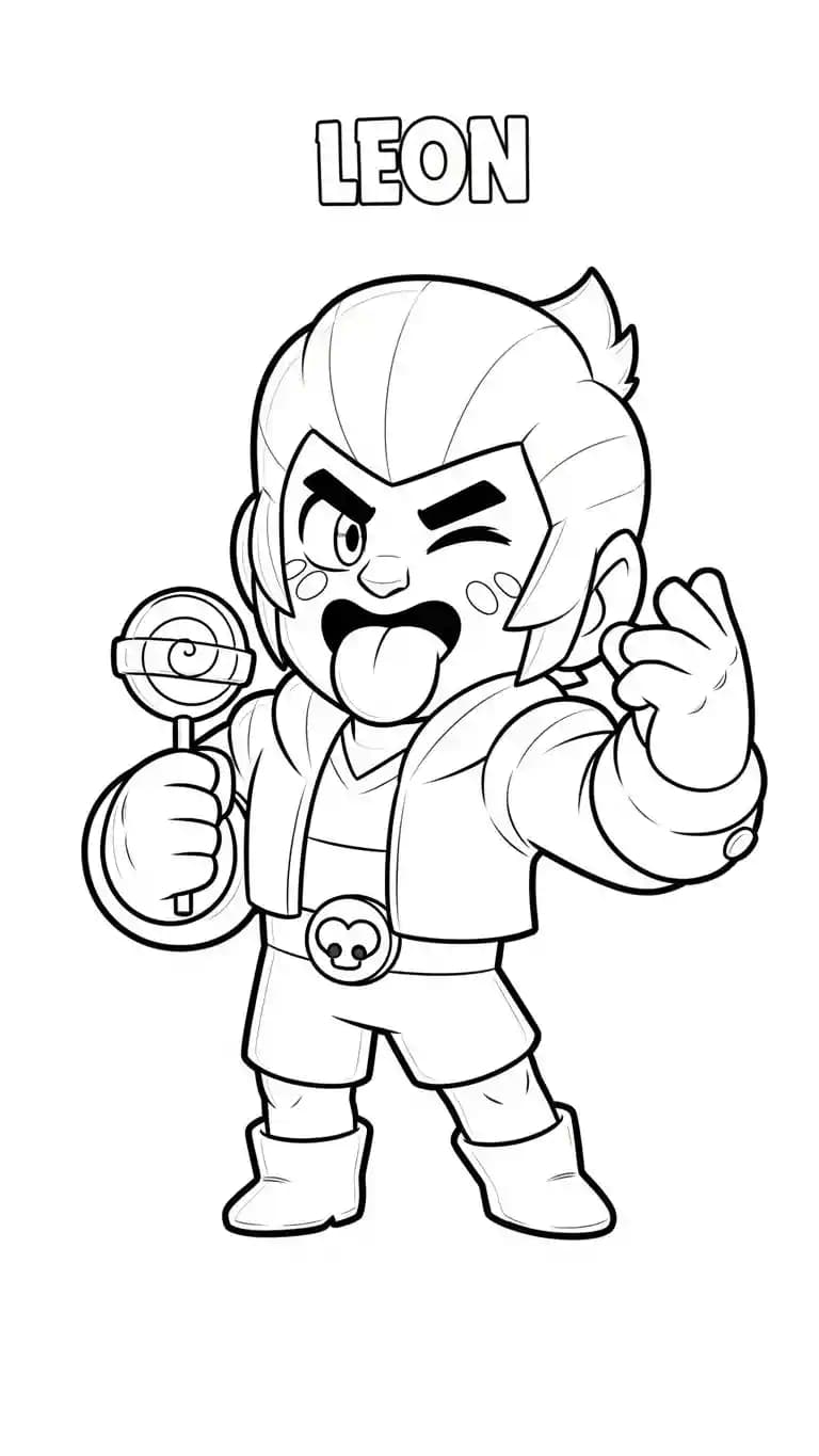 desenho do Leon mostrando a língua enquanto segura o pirulito