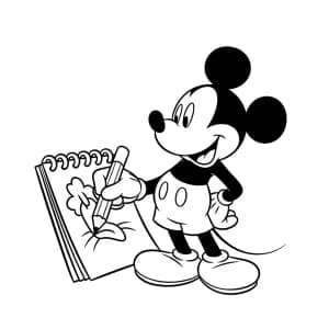 Mickey Mouse Desenhando para Colorir Mickey Mouse desenhando em um caderno para colorir