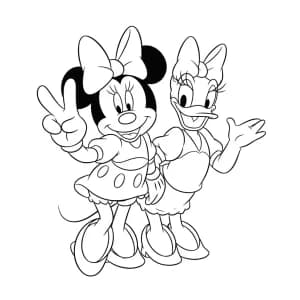 Turma do Mickey Mouse para Colorir Desenho da Minnie Mouse e Daisy Duck em pé para colorir